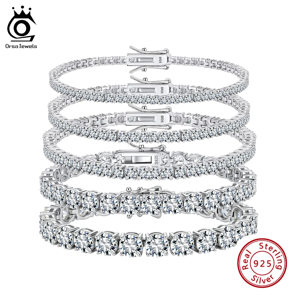 

ORSA JEWELS D Color VVS Moissanite Diamond Tennis Bracelet 925 Sterling Silver Elegant and Timeless Jewelry for Women MOB01