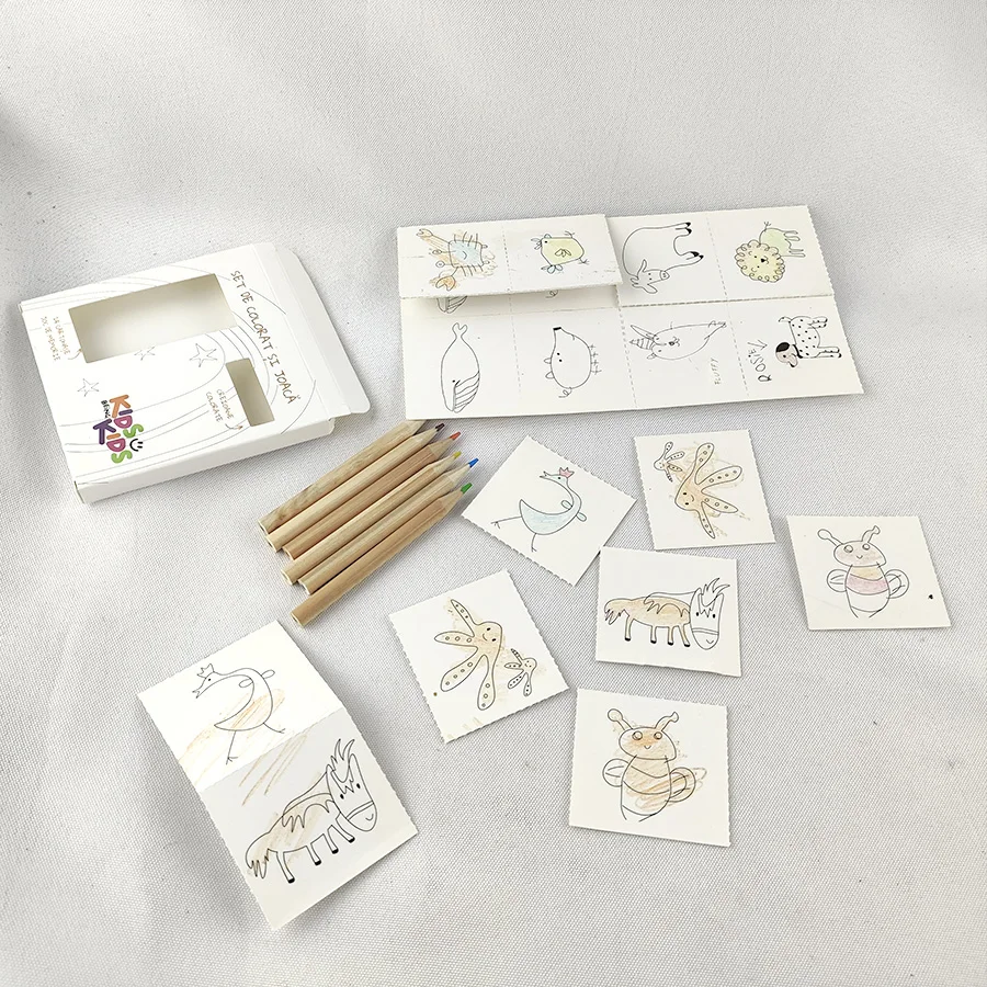 coloring card pencil kit with tearable coloring cards,6colors mini pencil kits & colorable paper cards for christmas gifts