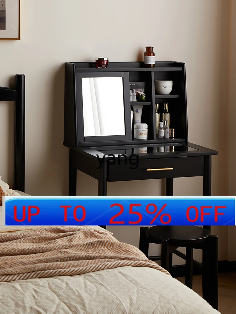 

Lmm solid wood small apartment bedroom dressing table simple modern dressing table black narrow