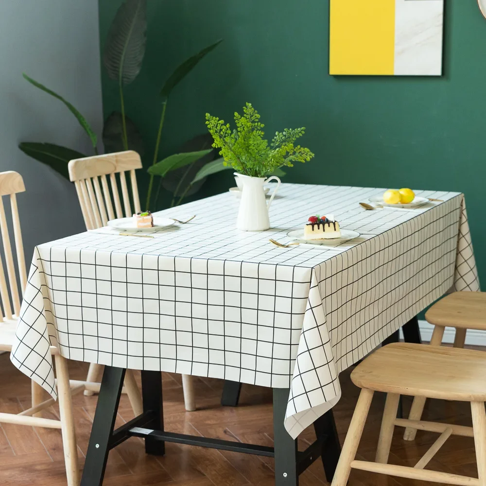 

PVC White Black Plaid prints Table Cloth Waterproof Oilproof Rectangular Table Cover Kitchen Coffee Table Map Tablecloth