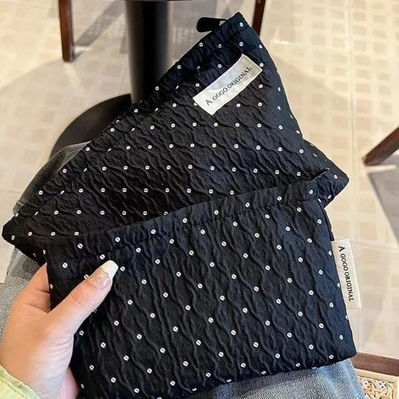 Polka Dot Makeup Bag with Pearl Zipper, Sweet Cosmetic Pouch with Lining, Portable Travel Toiletry Organizer Bag