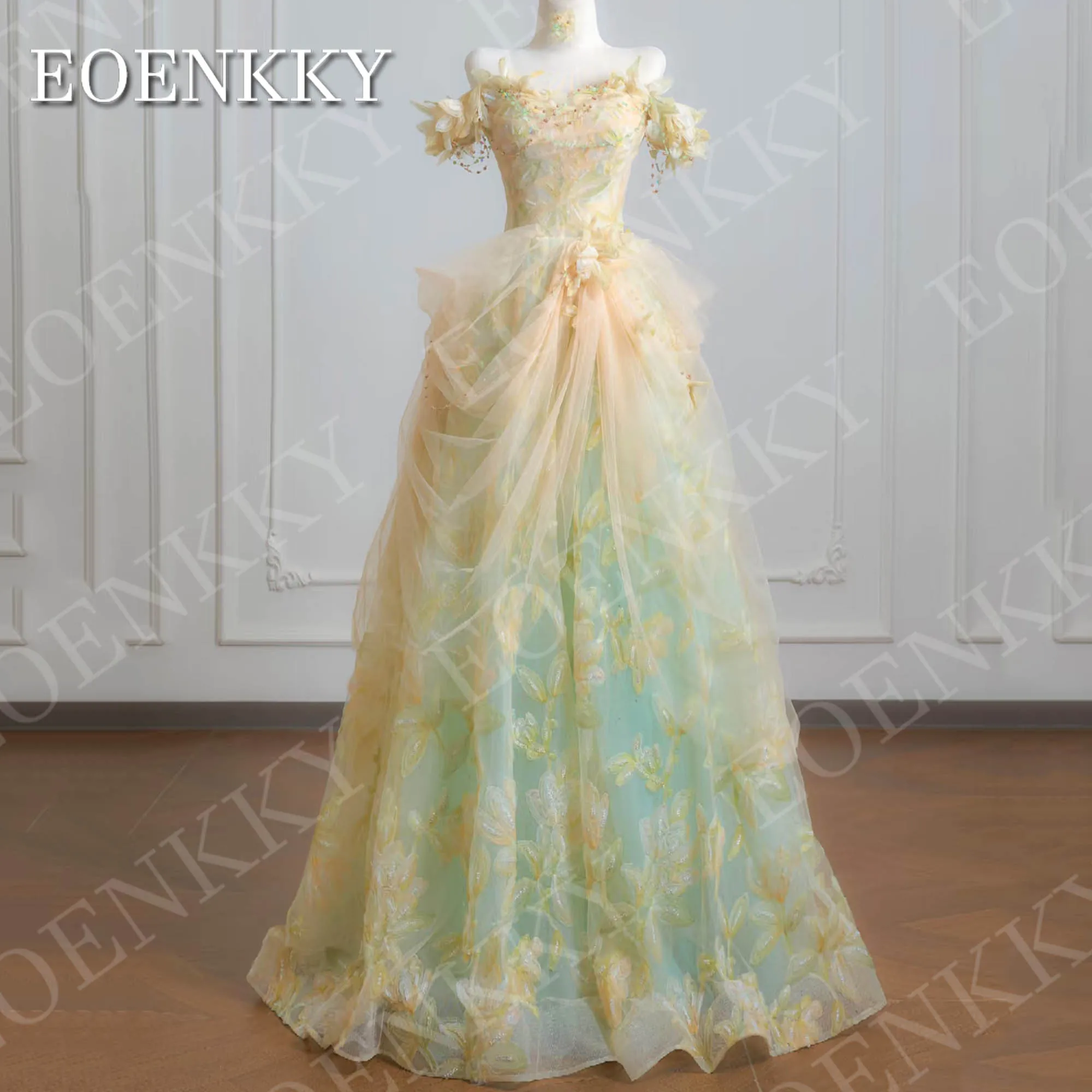 

EOENKKY Princess Prom Dresses 2025 Romantic 3D Flower Off Shoulder Beaded A Line Formal Party Dress Woman Customized 고급 파티 드레스