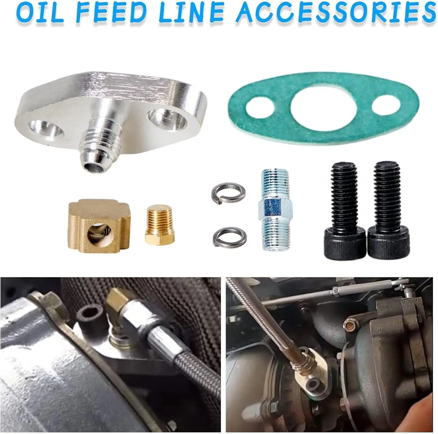 ユニバーサルアルミターボオイルラインフィードキット＆リターンドレンフランジT3 T4 T04 T61 T66 T70オイルパンプラグZZ-1003