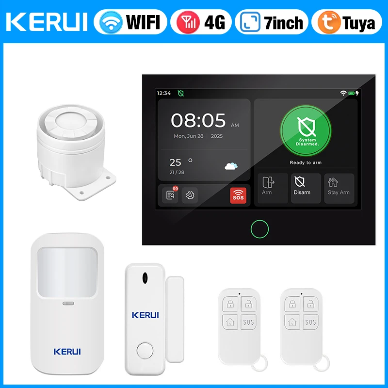 Snelle levering KERUI Tuya WiFi + 4G huisalarmsysteemsets met 7-inch touchscreen van ES Warehouse G70 alarmbeveiliging