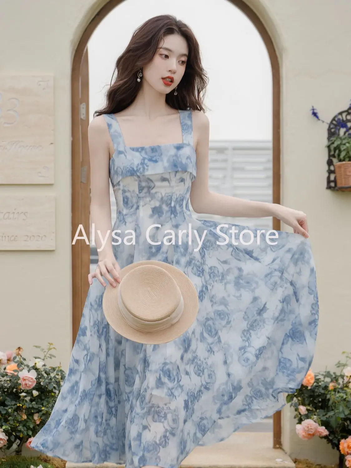 Vintage Floral Two-piece Dress Women 2023 Summer Elegant Long Strap Dress  Female Korean Style Beach Evening Party Fairy Dresses - AliExpress 200000345
