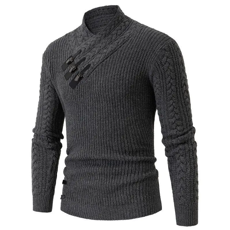 Slim Fit Long Sve f Herrenpullover mit hohem Kragen, gestrickt, Winter Faion Urban Sle V-Ne Camere Sweater Faionable