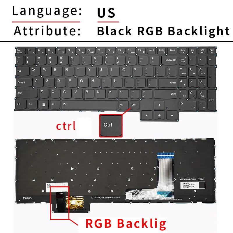 US/Russian RGB Backlight Keyboard for Lenovo SN21K98565 PH5CYXRGBG-3T Legion LOQ 15APH8 15IRH8 G5000 APH8 ,Slim 5 16APH8,16IRH8