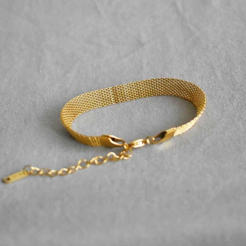 Gold Color Stainless Steel Bracelet for Women Men Mesh Link Bracelet Hand Chain Jewelry