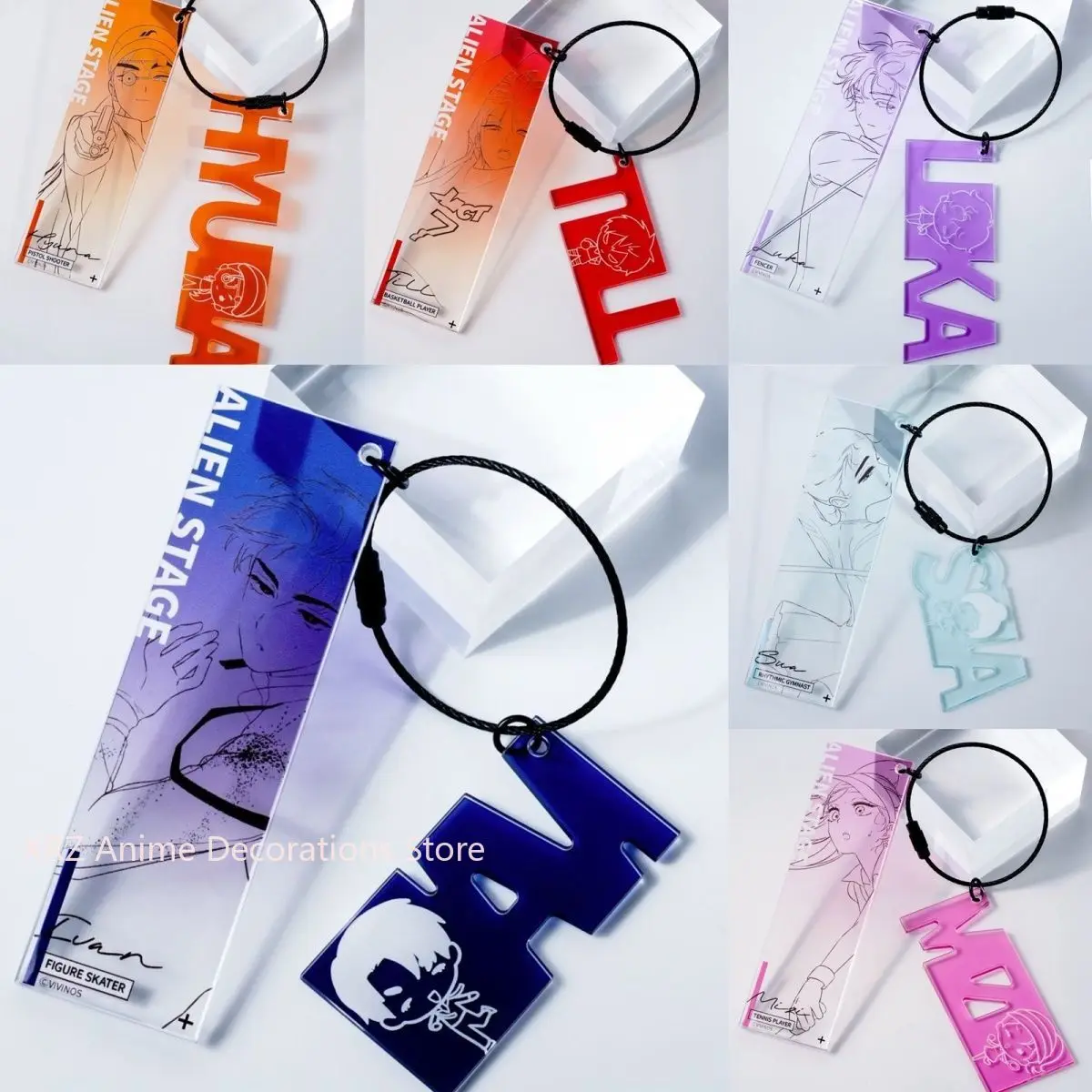 

6pcs Anime ALIEN STAGE Ivan Till Acrylic Car Keychain Accessories Trendy Bag Charm Backpack Pendant Keyring Gifts For Friends