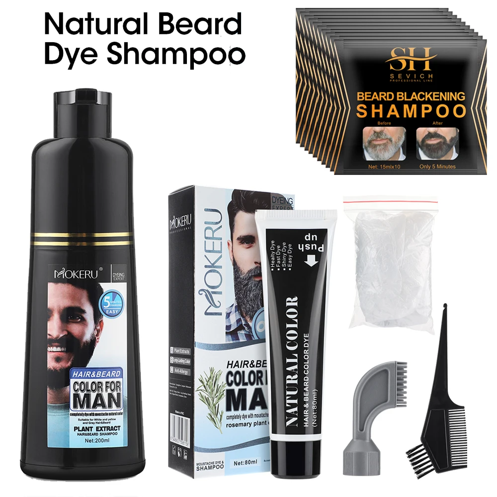 Men's Natural Beard Dye Shampoo For Hair Beard Removal White Grey Hair Permanent Black Beard Dye Shampoo Hair Dying Cream