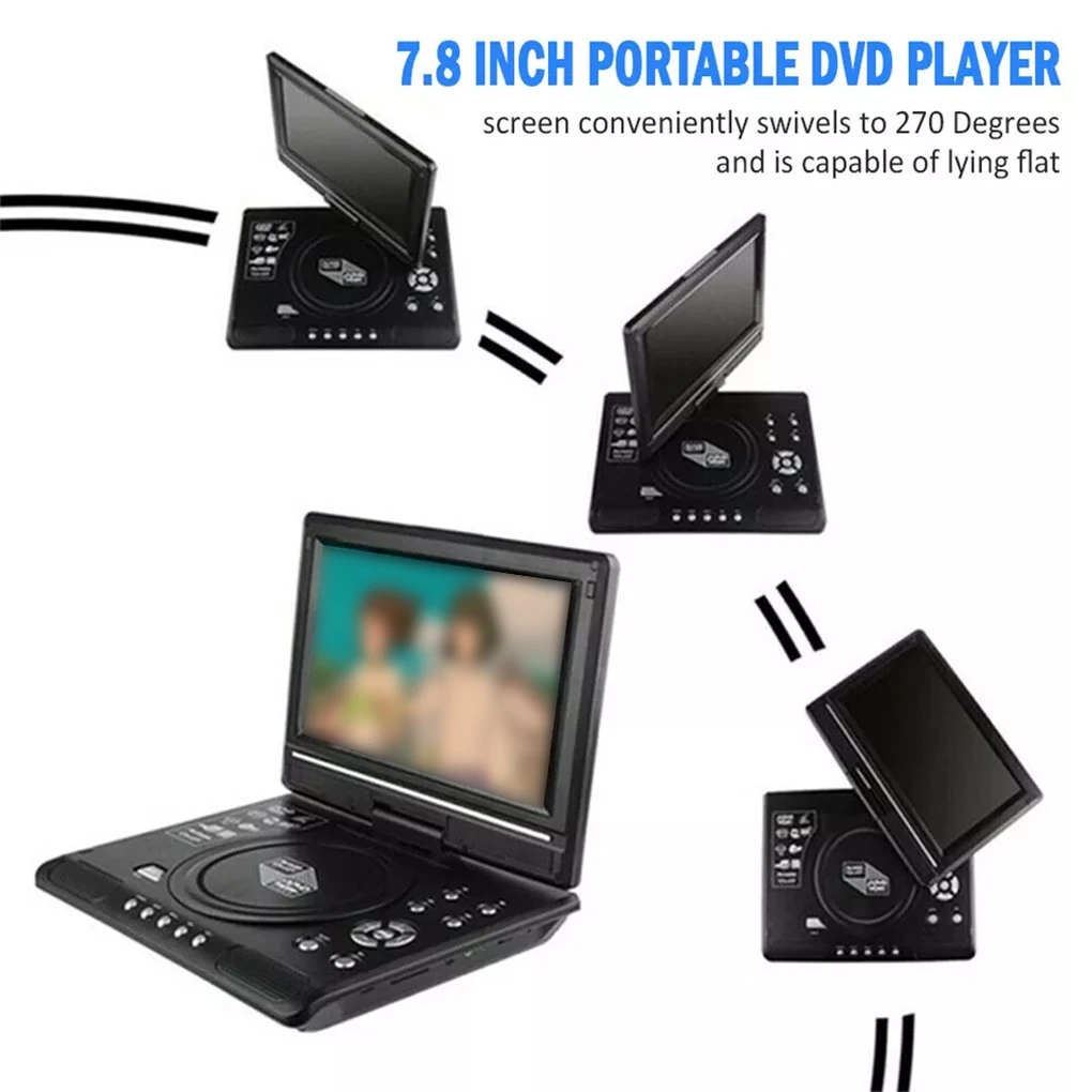 

Mini DVD Player 7.8 inch Desktop Digital Smart TV CD EVD Disc Players Remote Control Portable Travel 270° Rotatable Screen