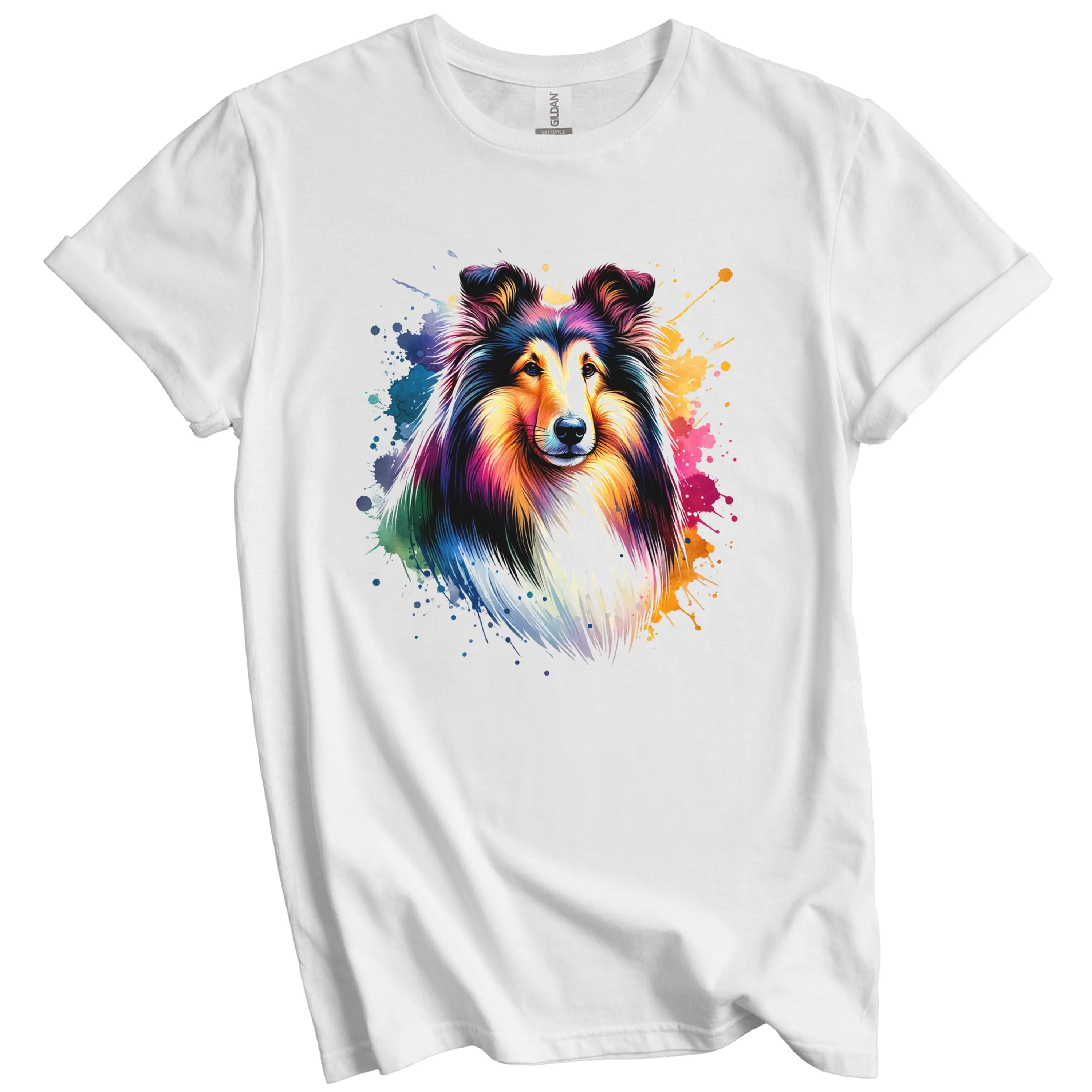 Collie T Shirt Rainbow Watercolor Portrait Dog Lover Mom Dad