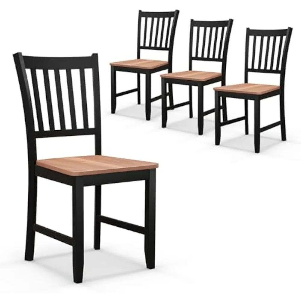 Set of 4 Farmhouse Style Dining Chairs, Rubberwood Legs, Armless and Easy Assembly
