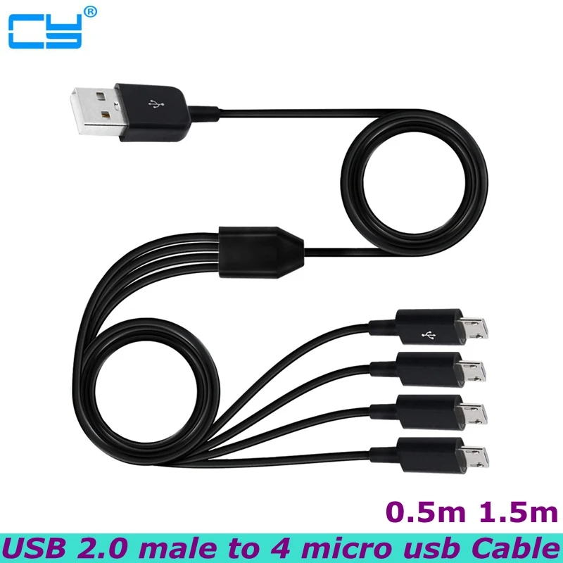 

150cm Portable USB 2.0 Type A Male To 4 Micro USB Male Splitter Y Charging Cable For Huawei Samsung Xiaomi Mobile Laptop Bank