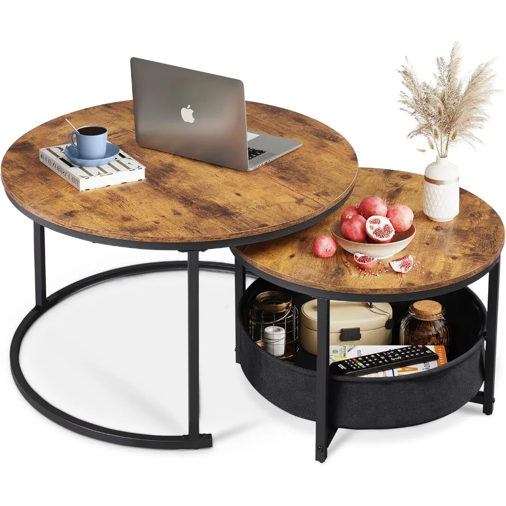 

31.5" and 23.6" Small for Living Room, Nesting Circle Coffee Table Set of 2 with Storage for Apartment, Bedroom, Coffee Tables