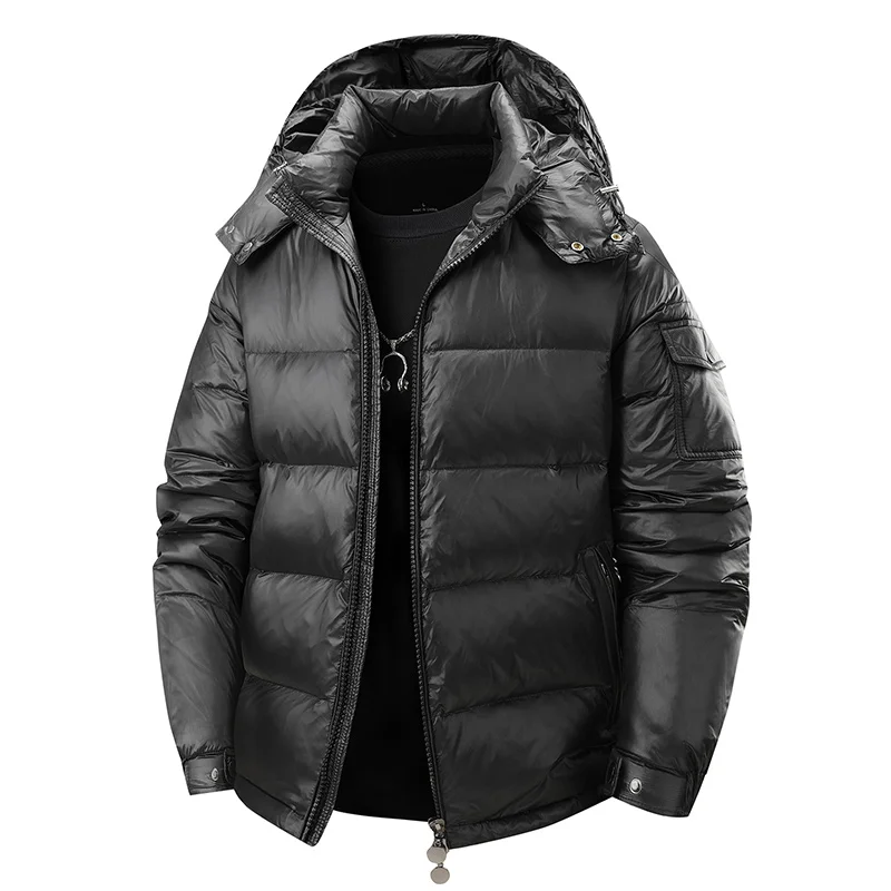 

Новая зимняя пуховая куртка для мужчин, модная повседневная парка, толстая теплая глянцевая куртка из белого утиного пуха на молнии, блестящая куртка с капюшоном для молодежи и женщин