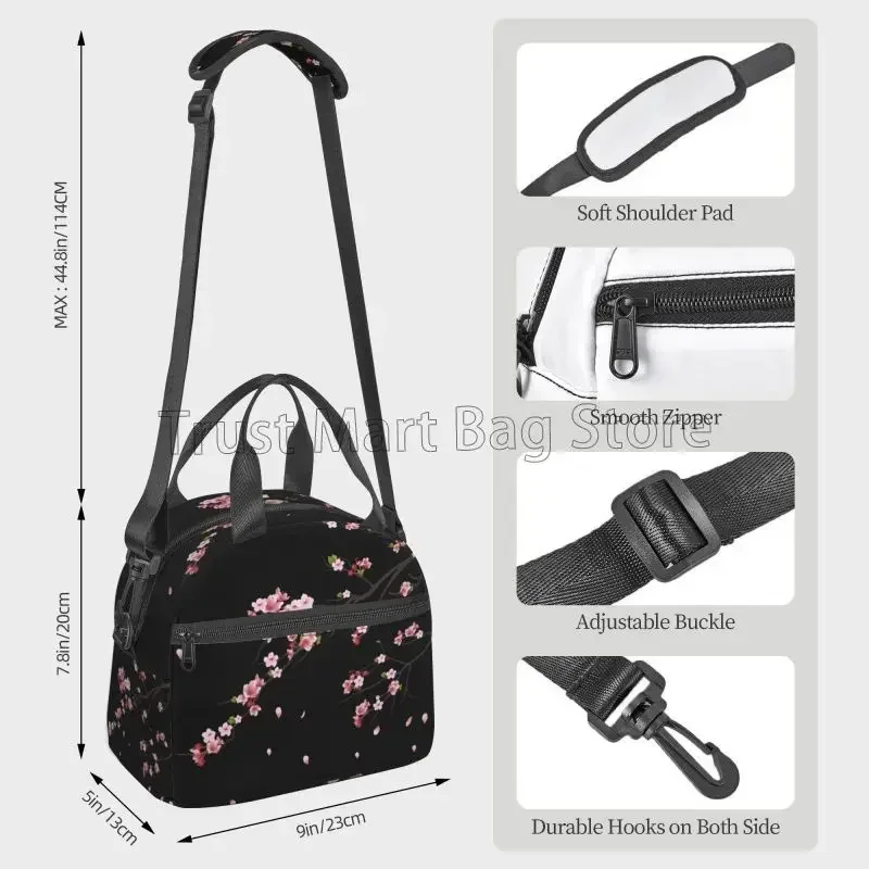 Japanese Sakura Cherry Blossoms Insulated Lunch Bags for Women Girls Resuable Thermal Cooler Bento Box for Work School Picnic