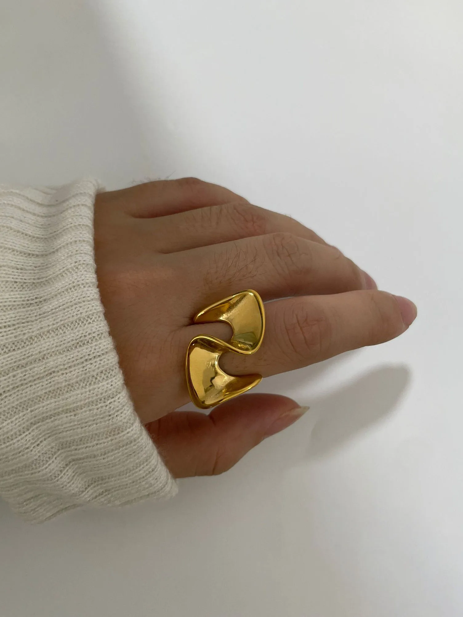 Peri'sbox Simple Fashion Gold Plated Irregular Twisted Surface Rings for Women Men Creative Statement Jewelry Gifts Anti-Tarnish image 2