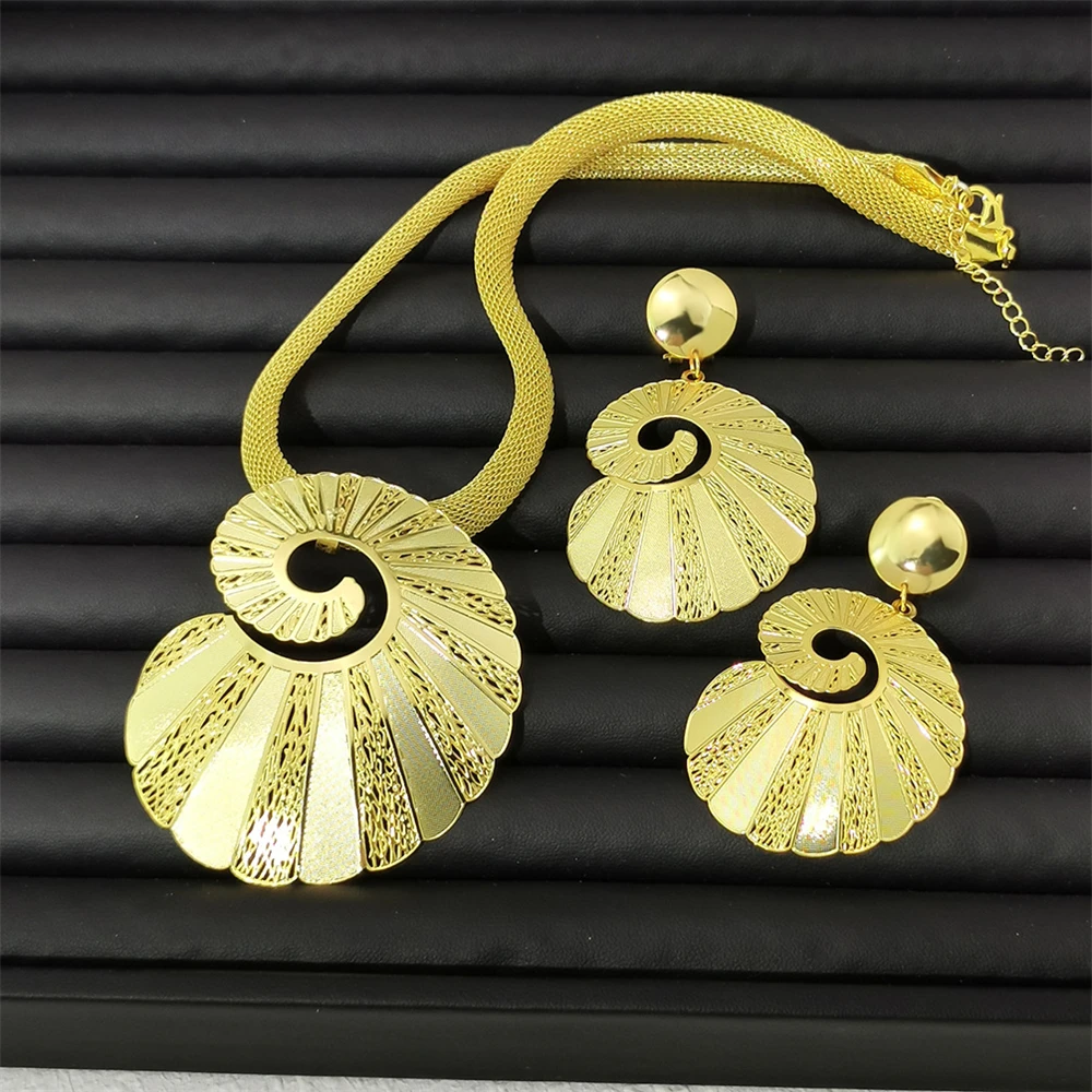 ESALE Fashion hot selling 24K gold-plated Dubai conch shell necklace earring set African bride necklace set jewelry