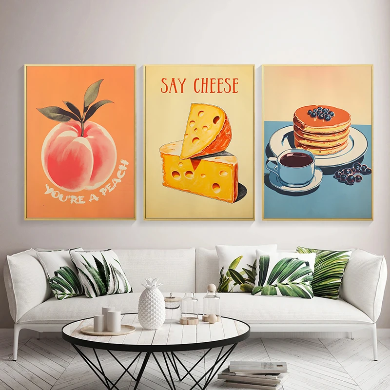 Vintage Food Poster Eggs Bacon Spaghetti Pancakes Seafood Cheese Canvas Painting Wall Art Picture Kitchen Restaurant Home Decor view 4