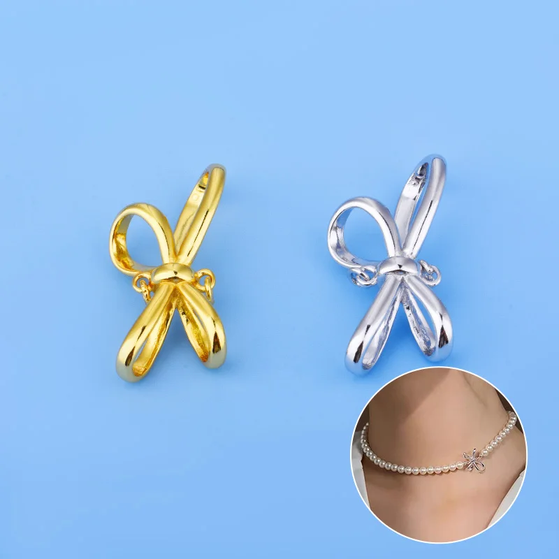 

925 sterling silver gold-plated pearl buttonhead Luxury butterfly connection buckle handmade DIY jewelry accessories