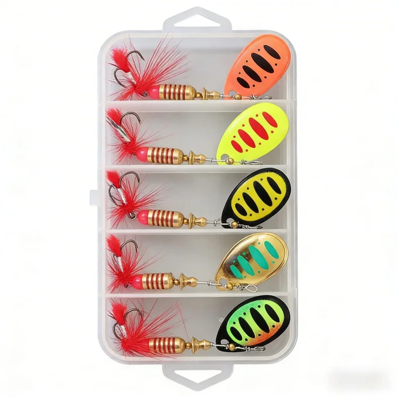 

5Composite Rotating Sequin Lure Bait7gMetal Feather Treble Hook Bionic Lure Freshwater Saltwater Universal Set