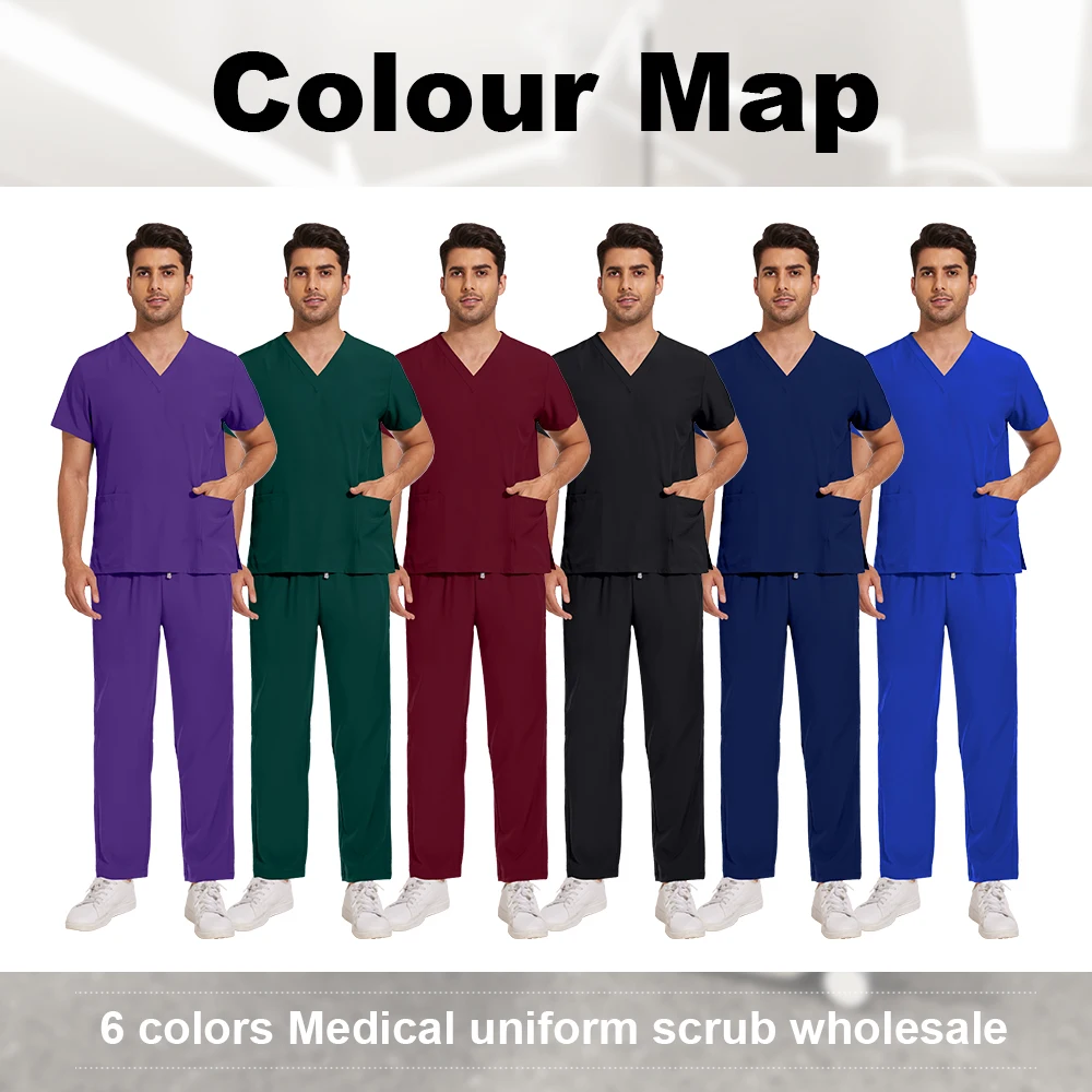 Niaahinn-uniforme elástico para hombre y mujer, conjunto de uniforme médico para enfermera, uniformes quirúrgicos, Top de manga corta con cuello en V, pantalones