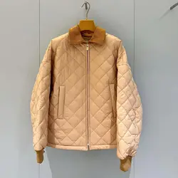 Quilted Cotton Jacket for Women, Corduroy Collar, Soft Matte Fabric, Casual Versatile Fashion, Fall and Winter, New Trend, 2024