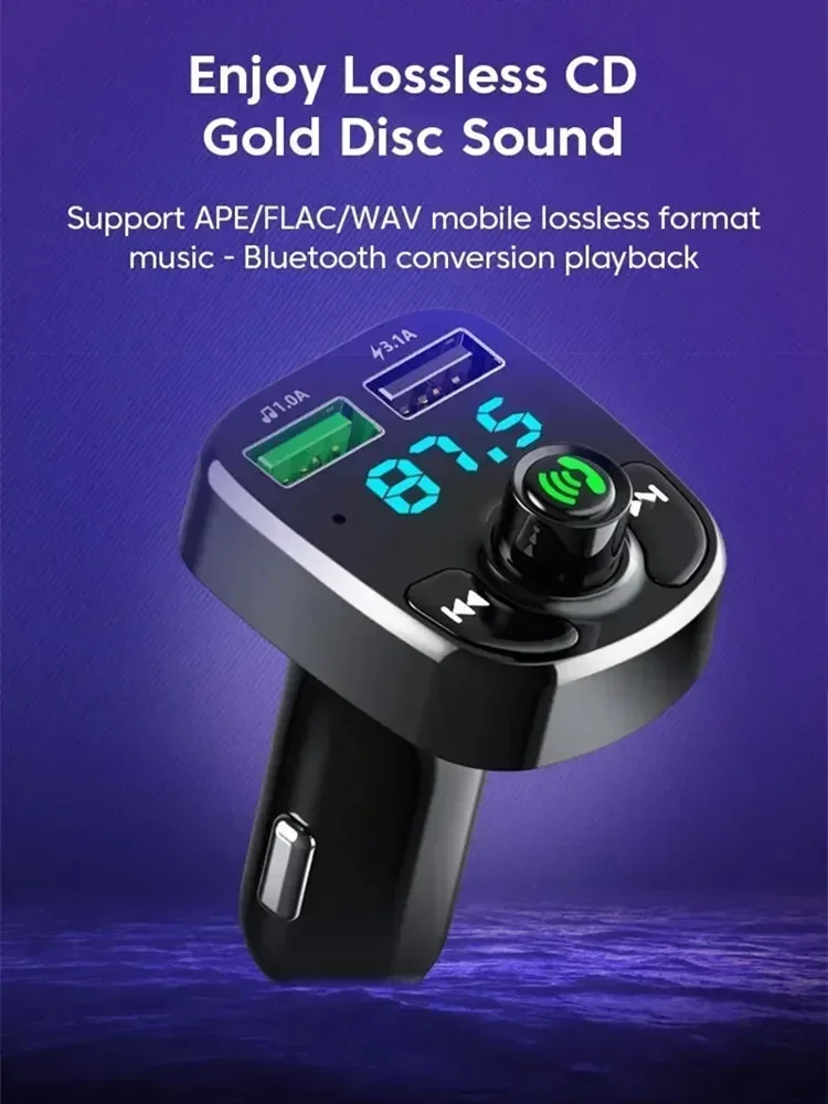 Vikefon led mp3 carro bluetooth fm mãos-livres bluetooth-compatível 5.0 transmissor 3.1a qc3.0 pd