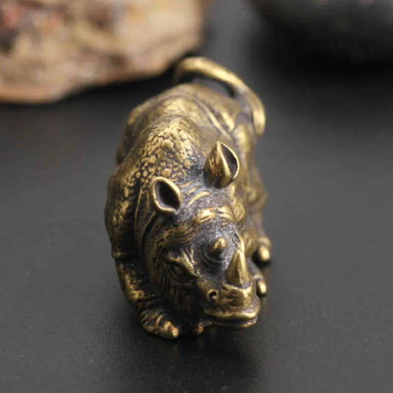 Brass Handmade Crafts Mini Copper Rhino Sculpture Home Decoration Accessories Copper Office Desk Decor Buddha Ornaments