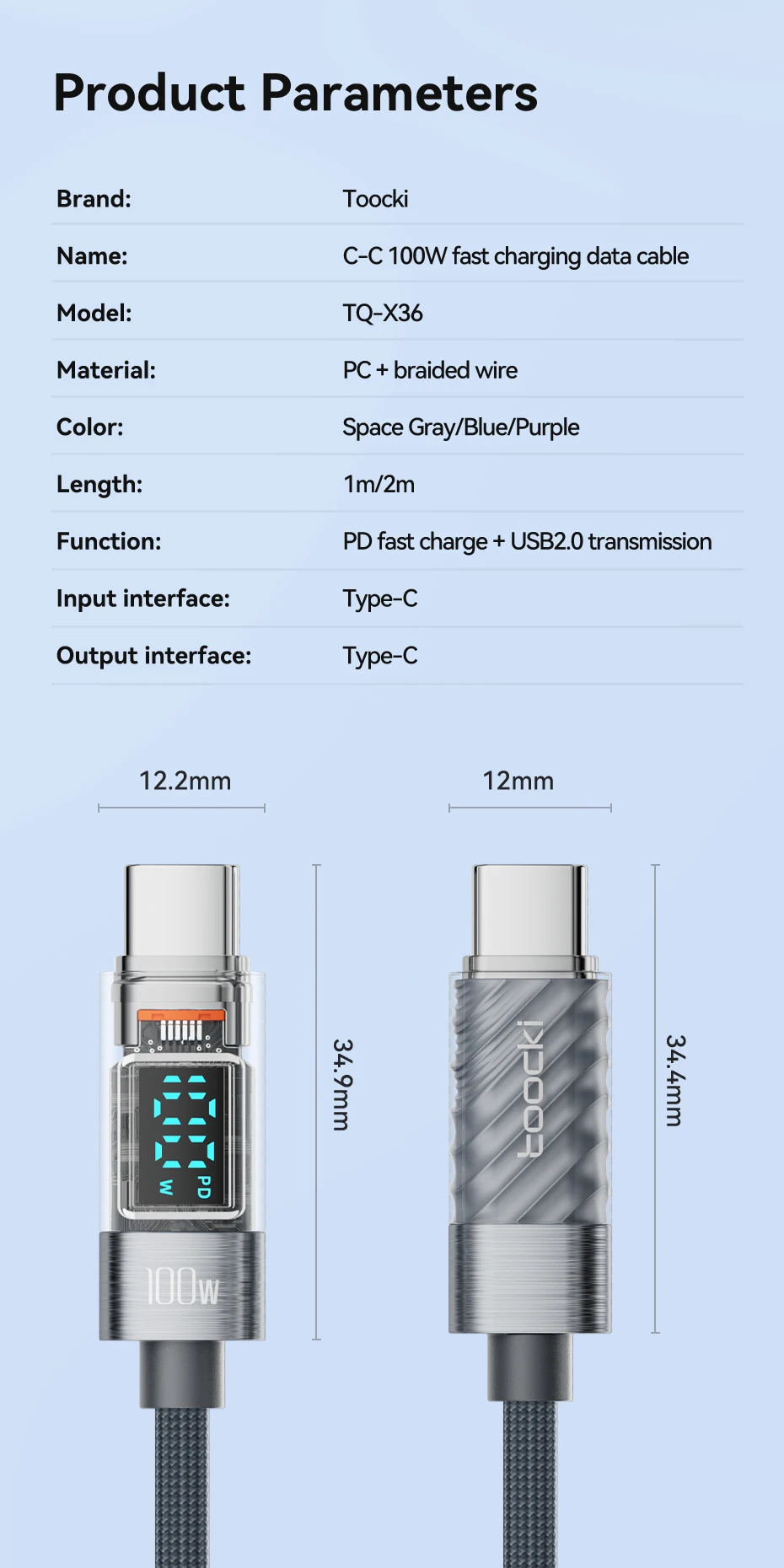 Toocki 100W PD Spring Coiled USB‑C to USB‑C Cable For Macbook iPad Samsung Galaxy Huawei Fast Charging LED USB Type C Data Cord