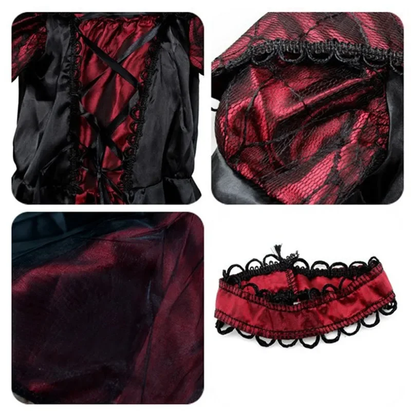 Schwarz-Rotes Vampirkostüm für Kinder, Jungen und Mädchen, 2-Stil-Cosplay-Outfit mit Dreizack-Tattoo-Aufklebern für Halloween-Feier – Detail 6