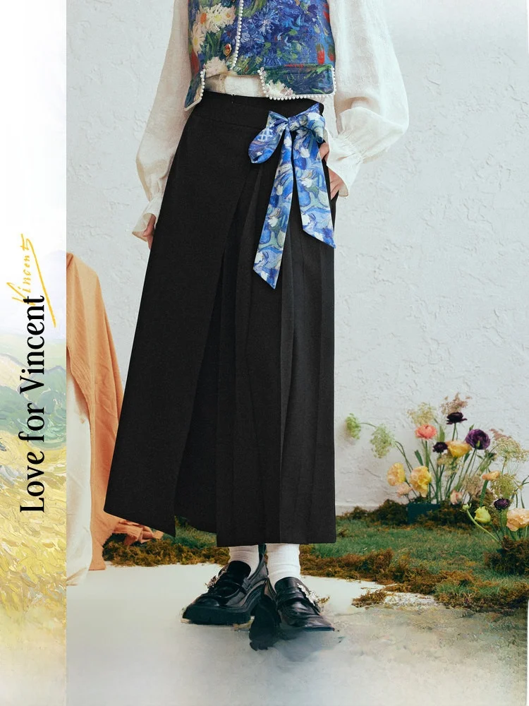 

High Waist Wide Leg Casual Pants Women's Faion Print Belted Spring 2026 Artistic Leisure Trousers Casual Polyester Fiber