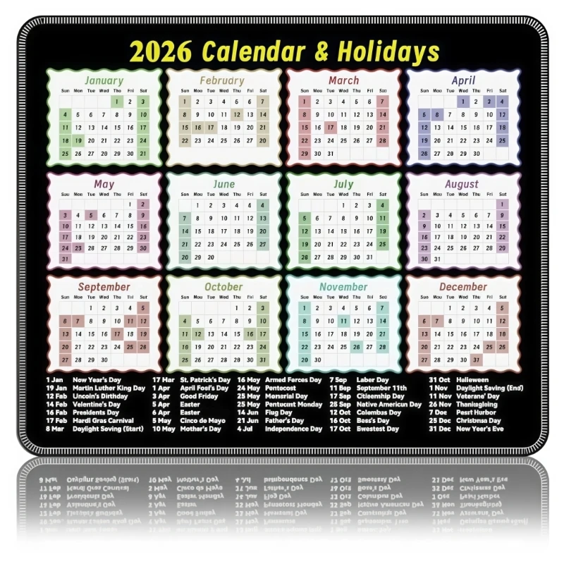 83CE 2026 Calendar Mouse Pad Full Year Planner Highlighting Holidays For Efficient Scheduling And Organized Lifestyles In Office