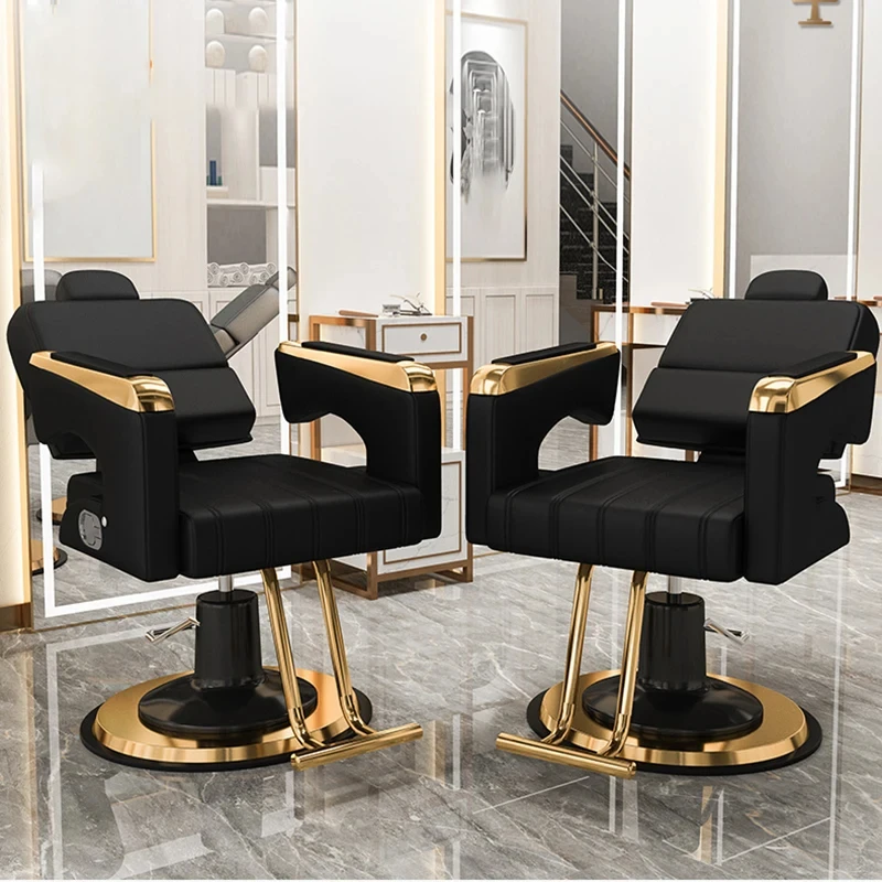 

High-end Barber Chairs European Stainless Steel Hairdressing Rotatable Lift Chair Modern Salon Furniture for Beauty