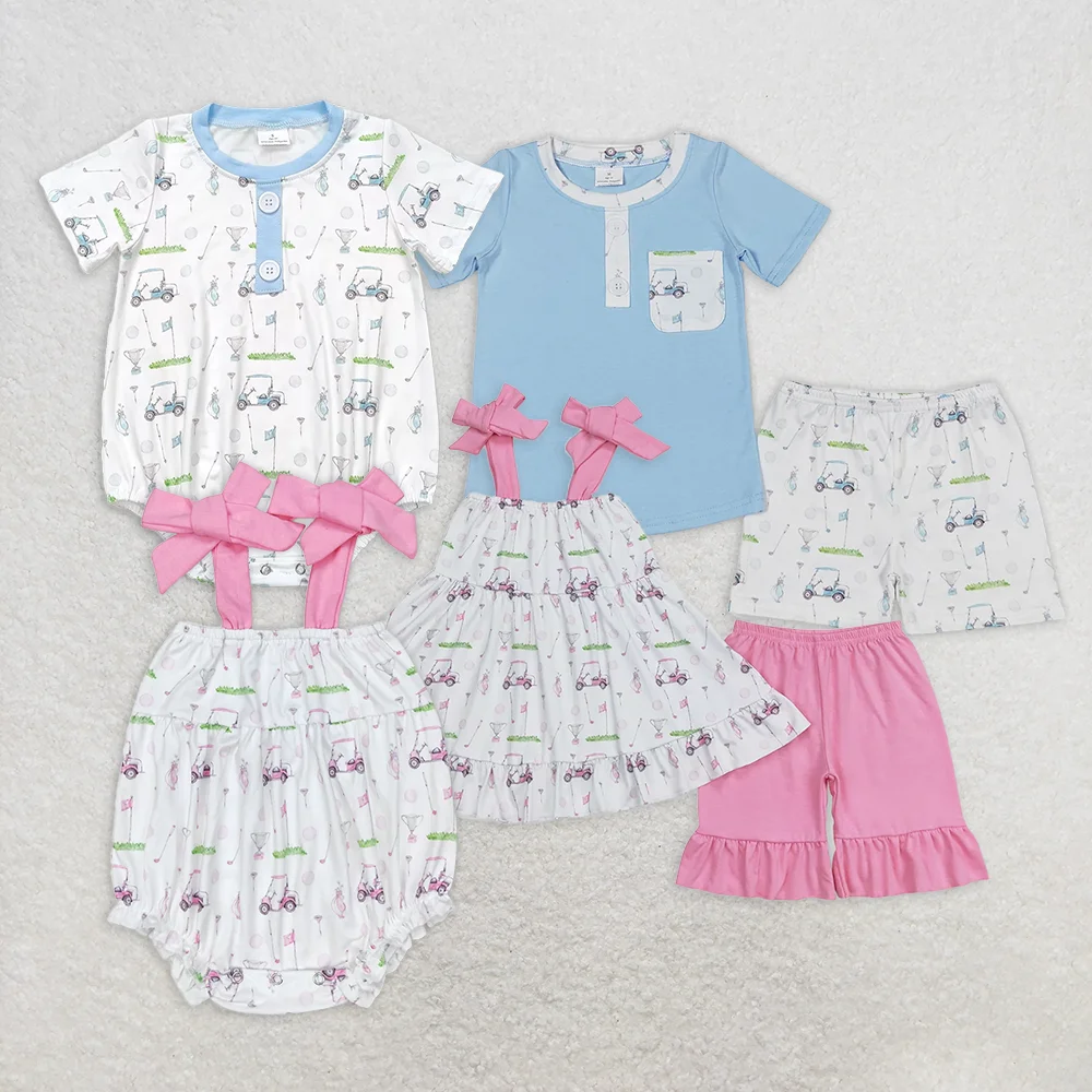 

BSSO0615 baby boy clothes rompers Wholesale Golf Pocket Blue Short Sleeve Shorts sets Summer Boutique kids clothes girl sets