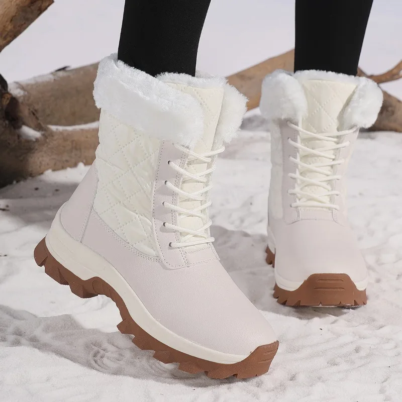 

Women's High Top Fur Lined Snow Boots Lace-Up Quilted Winter Warm Non Slip Hiking Skiing Boots Plus Size Outdoor