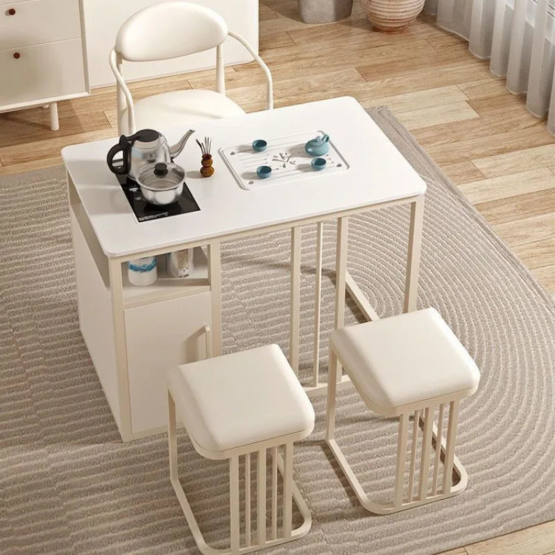 

Cream style rock board balcony tea table and chair combination, modern and simple small unit tea table, household water kettle