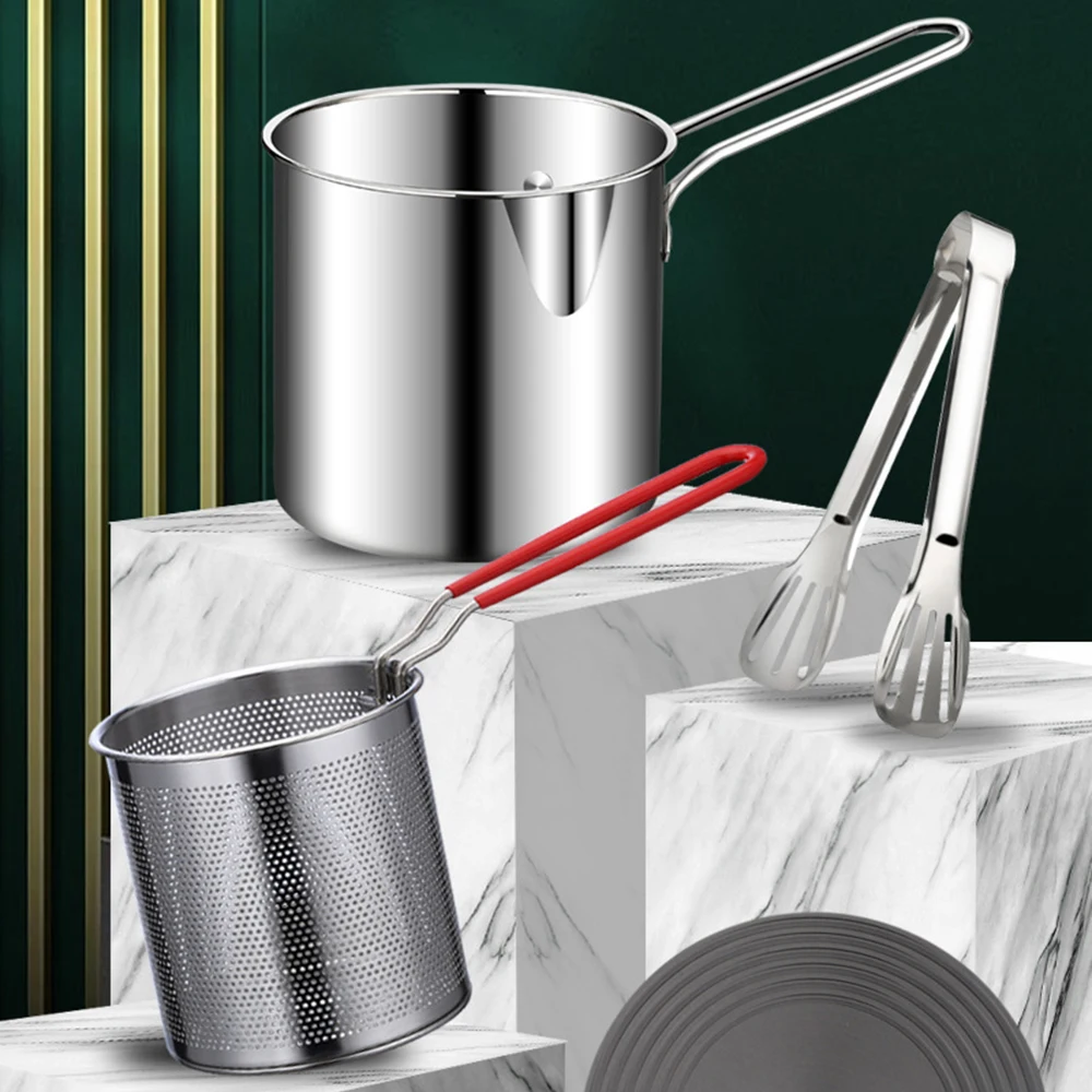 

Milk Pot Tempura Fryer Pan With Strainer Deep Fryer for Kitchen French Fries 304 Stainless Steel 2pcs 3pcs Deep Frying Pot