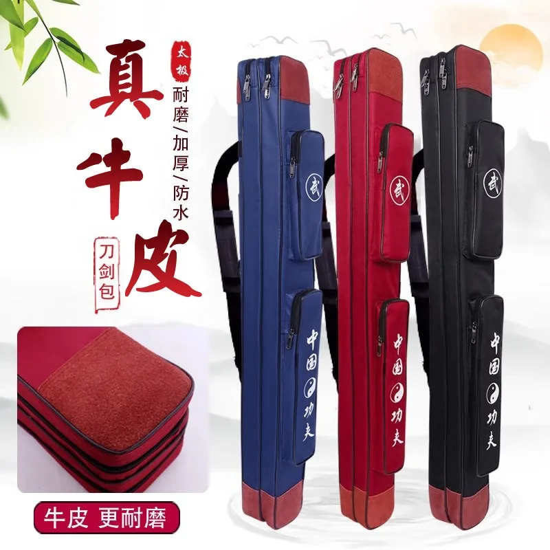 Tai Chi Sword Bag Cowhide Oxford Thick Waterproof Double Layer Embroidered Wearable Durable for Kung Fu Protective Pouch
