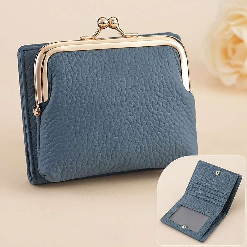 

Genuine Leather Wallet for Woman RFID Blocking Bifold Small Wallets Kiss Lock Coin Pocket Purses Card Hold Case with ID Window