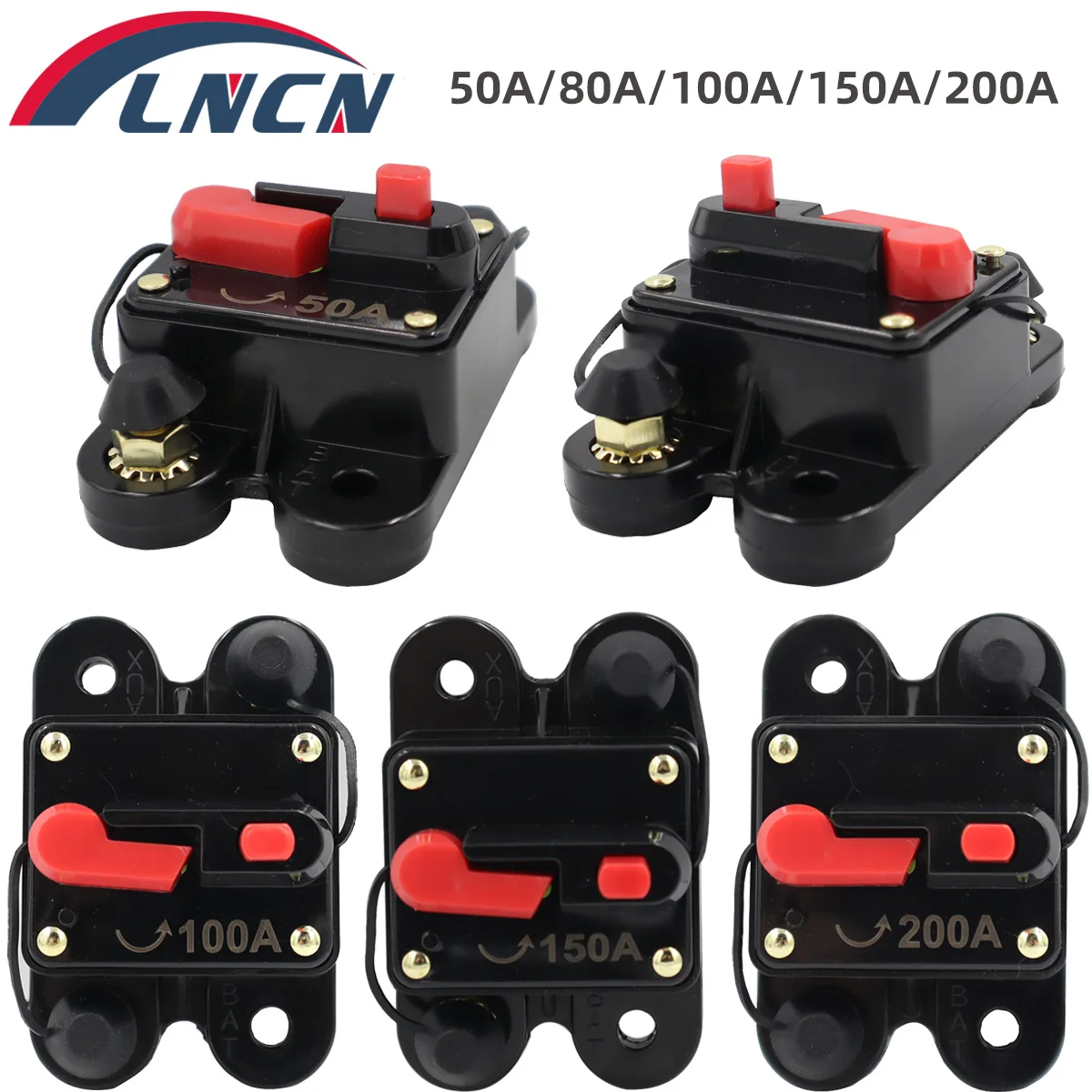 

50A-200A Circuit Breaker Fuse Reset 12-48V DC Manual Reset Inline Fuse Inverter IP67 Waterproof Car Yacht Auto Circuit Breaker