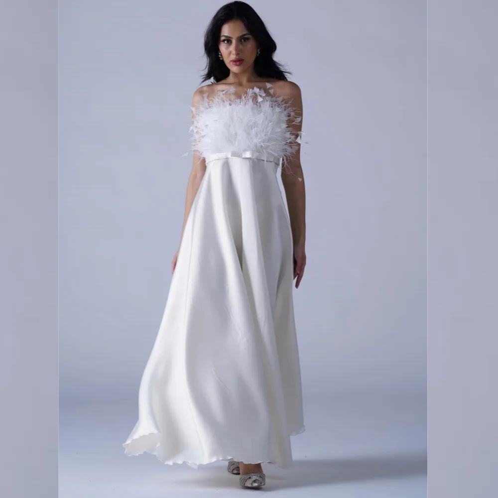 

Jiayigong Chiffon Feather Draped Cocktail Party A-line Strapless Bespoke Occasion Gown Long Sleeve Dresses Saudi Arabia