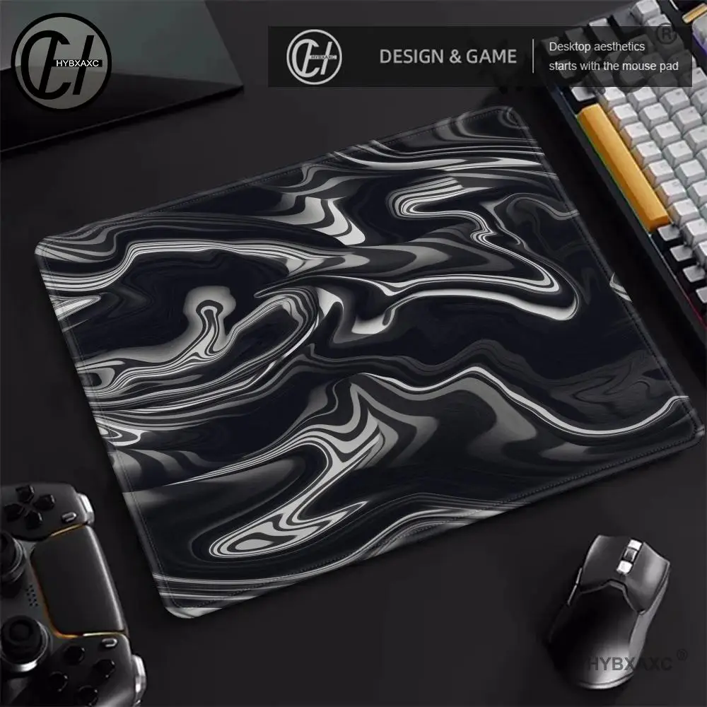 Black Mouse Pads Mouse Cute Desk Mats Liquid Grey Marble Pattern Gaming Accessories Mouse Mat Gamer Surface for Computer Mouse