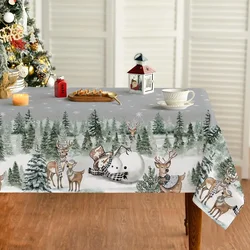 Christmas Elk Snowman Rectangle Tablecloth Holiday Party Decor Winter Xmas Waterproof Tabalecloth Christmas Decorations