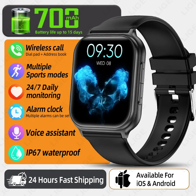 

Смарт-часы LIGE AMOLED для мужчин и женщин, спортивный фитнес-трекер, водонепроницаемые, с измерением пульса, Bluetooth-вызовами, модный женский браслет, умные часы