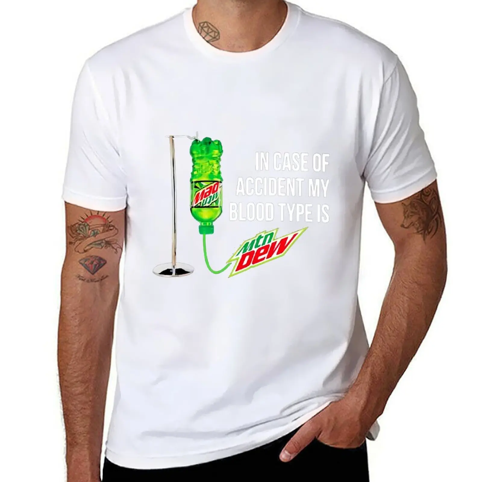 

in case of Accident My Blood Type is MTN Dew Mens Cotton T-Shirt t shirt man designer t shirts cotton 100% T-Shirt
