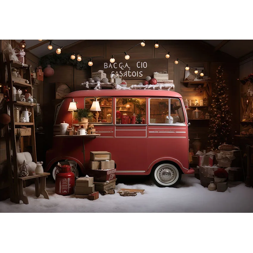 Avezano Photography Background Winter Snowy Christmas Outdoor Shop Bus Hot Cocoa Children Portrait Photocall Props Photo Studio