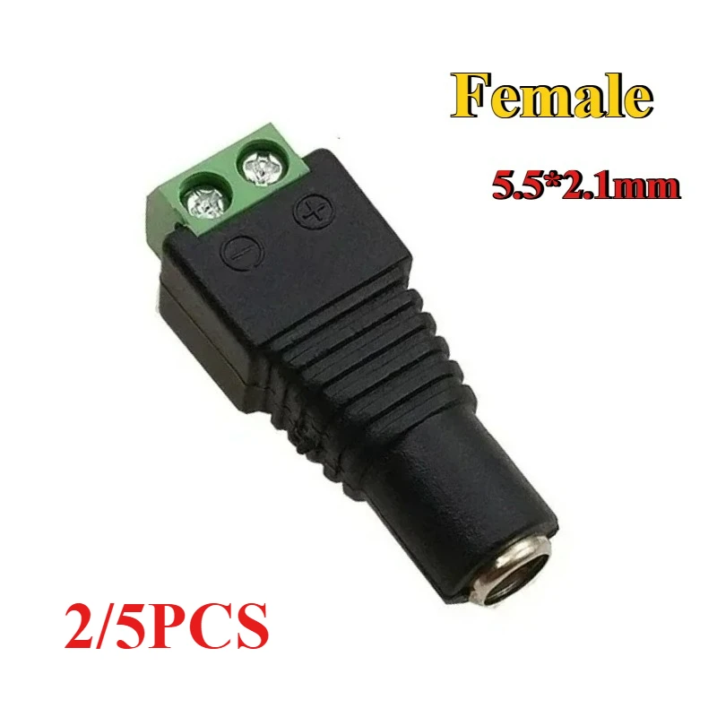 2/5 stücke DC Weiblich Männlich Stecker 5,5*2,1mm Power Jack Stecker Adapter Anschlüsse 12V für 2Pin 5050 3528 Einfarbige LED Streifen