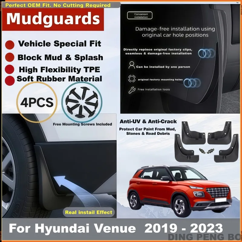 4pcs Mud Flaps Splash Guards for Hyundai Venue QX 2019-2023, Front and Rear Fender Mudguards, Custom Fit Wheel Well Covers
